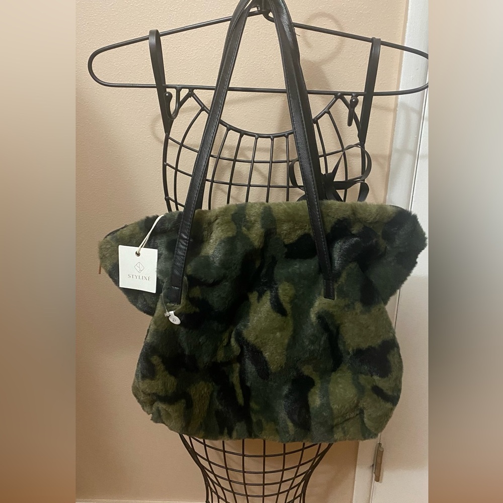Plush Green and Black Camouflage Tote